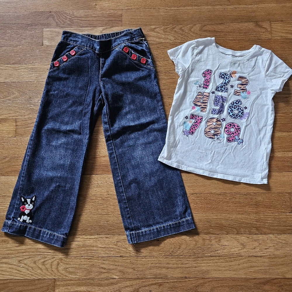 Girl's Size 5T Gymboree Jeans & Children's Place Short Sleeve T-Shirt Bundle